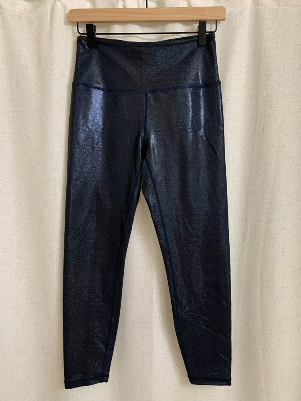 ZYIA Active Shimmery High-Waist Leggings in Deep Navy Holographic Foil Medium